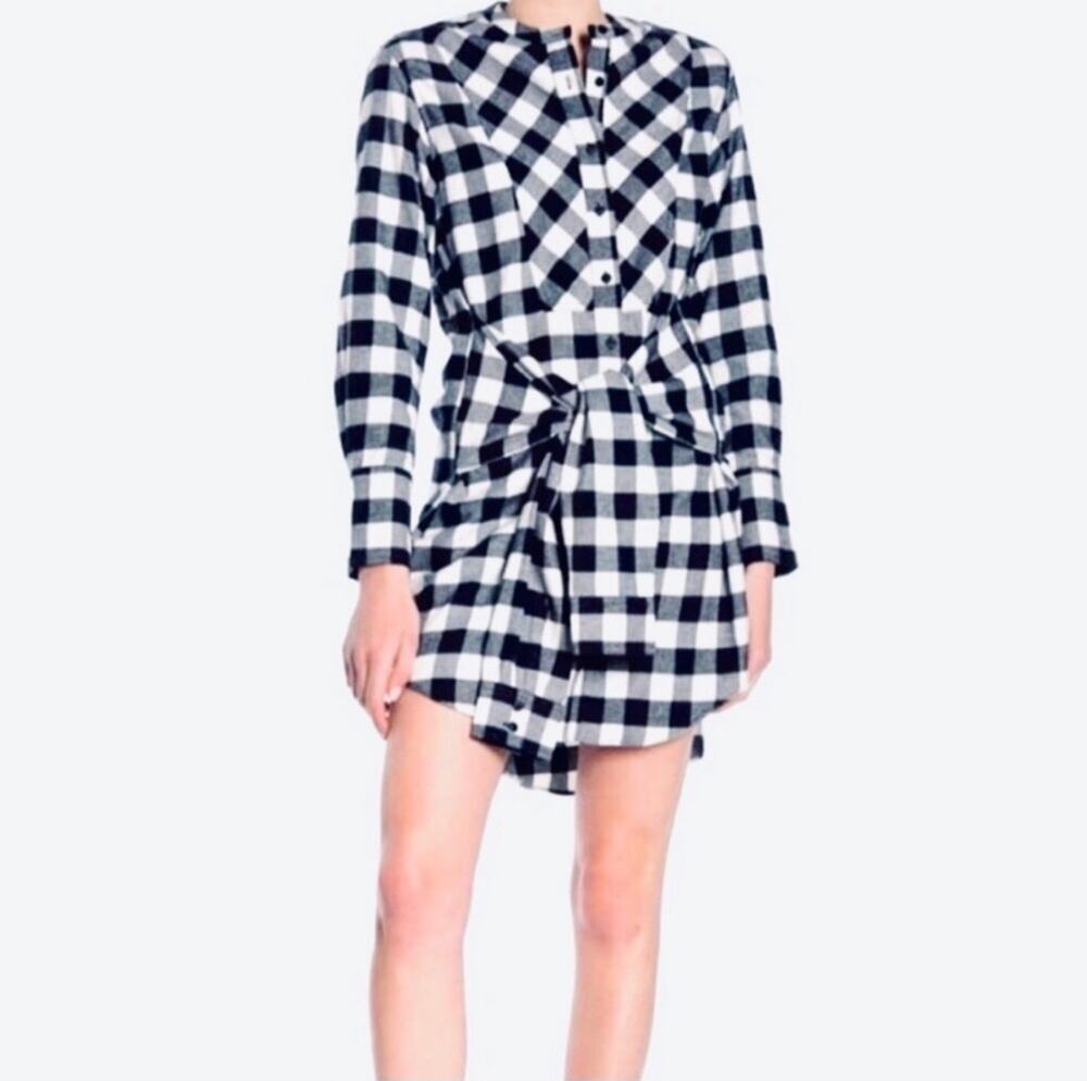 NEW Derek Lam 10 Crosby Black White Bluffalo Check Plaid Waist Tie Dress Size 4